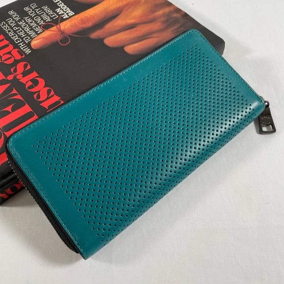 NEW COACH Graphite Men Accordion Zip Perforated Leather Green F58104 Wallet - Picture 5 of 5